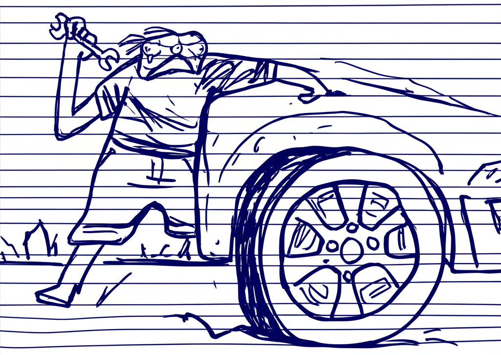 Fixing the flat.